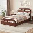 thumbnail image 2 of Twin Size Sturdy Wooden Platform Bed Frame with Storage Headboard and Footboard – Strong Slats, No Box Spring Needed, Easy Assembly – Ideal Bedroom Furniture, Red, 2 of 7