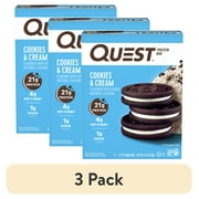 (3 pack) Quest Protein Bar, Cookies & Cream, 21g Protein, Gluten Free, 4 Count