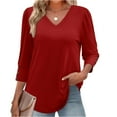thumbnail image 5 of Xyxonk 3/4 Length Sleeve Womens Tops 2025 Dressy Casual V Neck Shirts Sexy Solid Color Blouse Fall Fashion Clothing Red S, 5 of 5