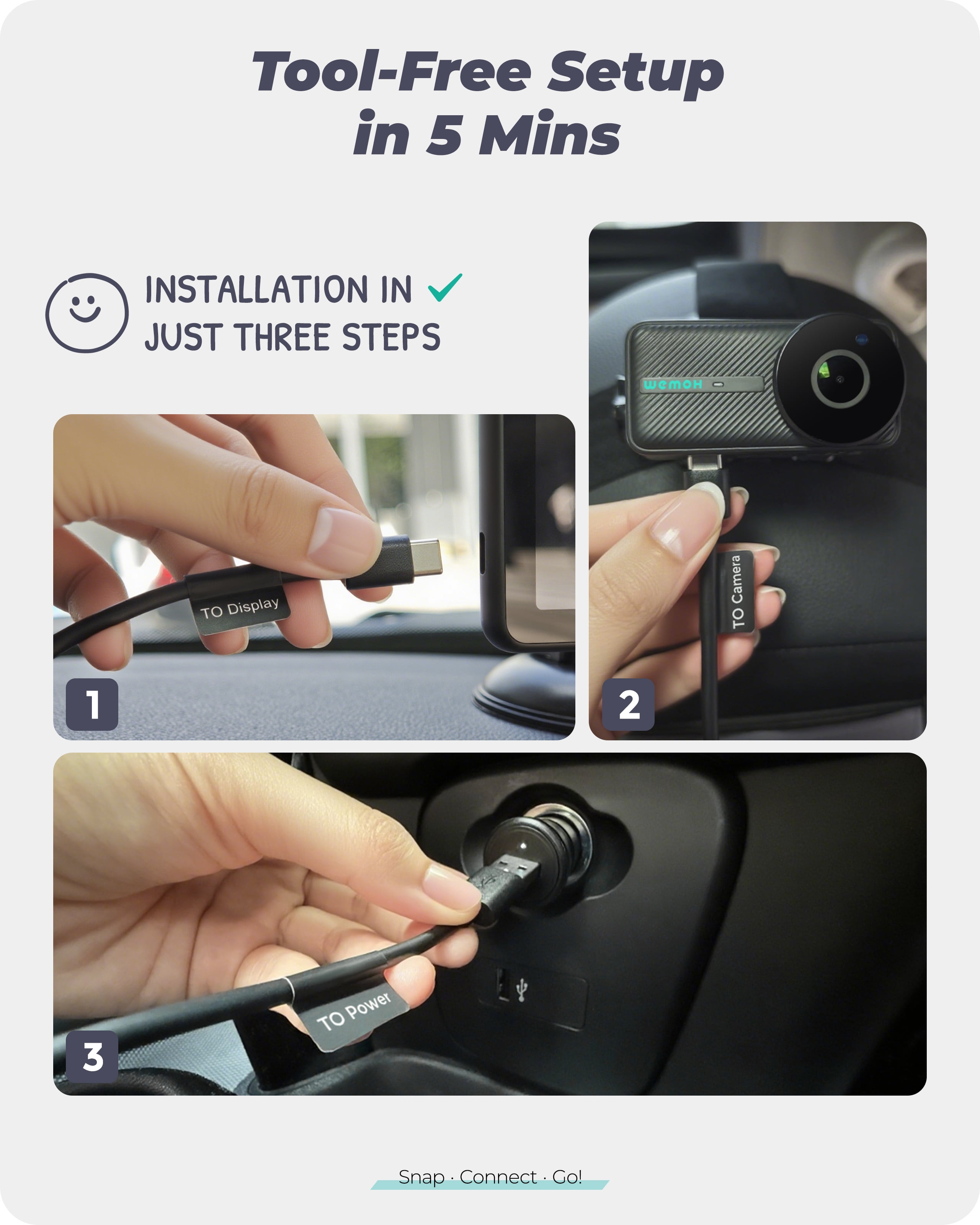 NO.1 Magnetic Baby Car Camera, 5'' 1080P IPS Monitor with Auto Night Vision, 360° Rotation & Zoom/Mirror Modes, USB-Powered Baby Monitor for Rear-Facing Car Seats, Includes Car Charger