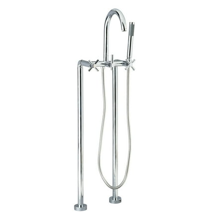 Cross Handle Shower Diverter Valve (Giagni CFTF-C Contemporary Clawfoot Floor Mounted Tub Filler Faucet with Cross Handles and Built-In Diverter - Includes Personal Hand Shower and Rough In)