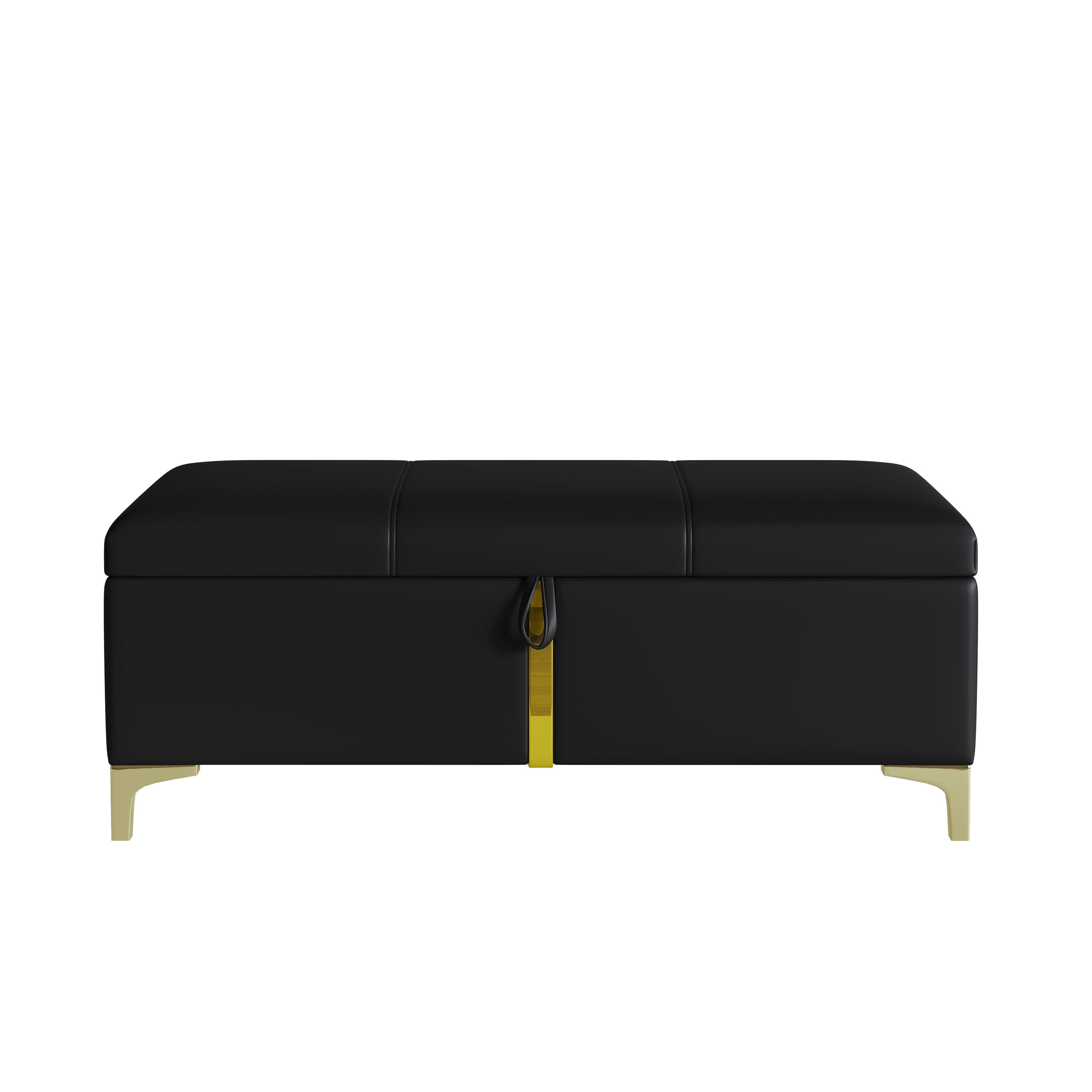 Mintazer 2 Pieces Bedroom Set, Queen Size Upholstered Platform Bed with Hydraulic Storage & Matching Storage Ottoman, Modern Tufted Bed Frame with Gold Accents for Bedroom, Black