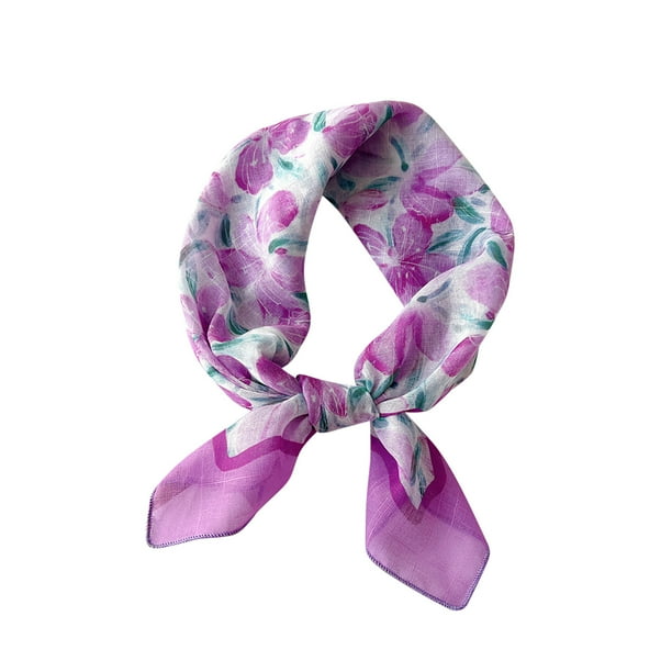 Bufandas de algodón y lino para mujer, bufanda pequeña de seda, bufanda con motivos literarios y temperamento, flores y pétalos, pañuelo decorativo para el cabello para mujer.