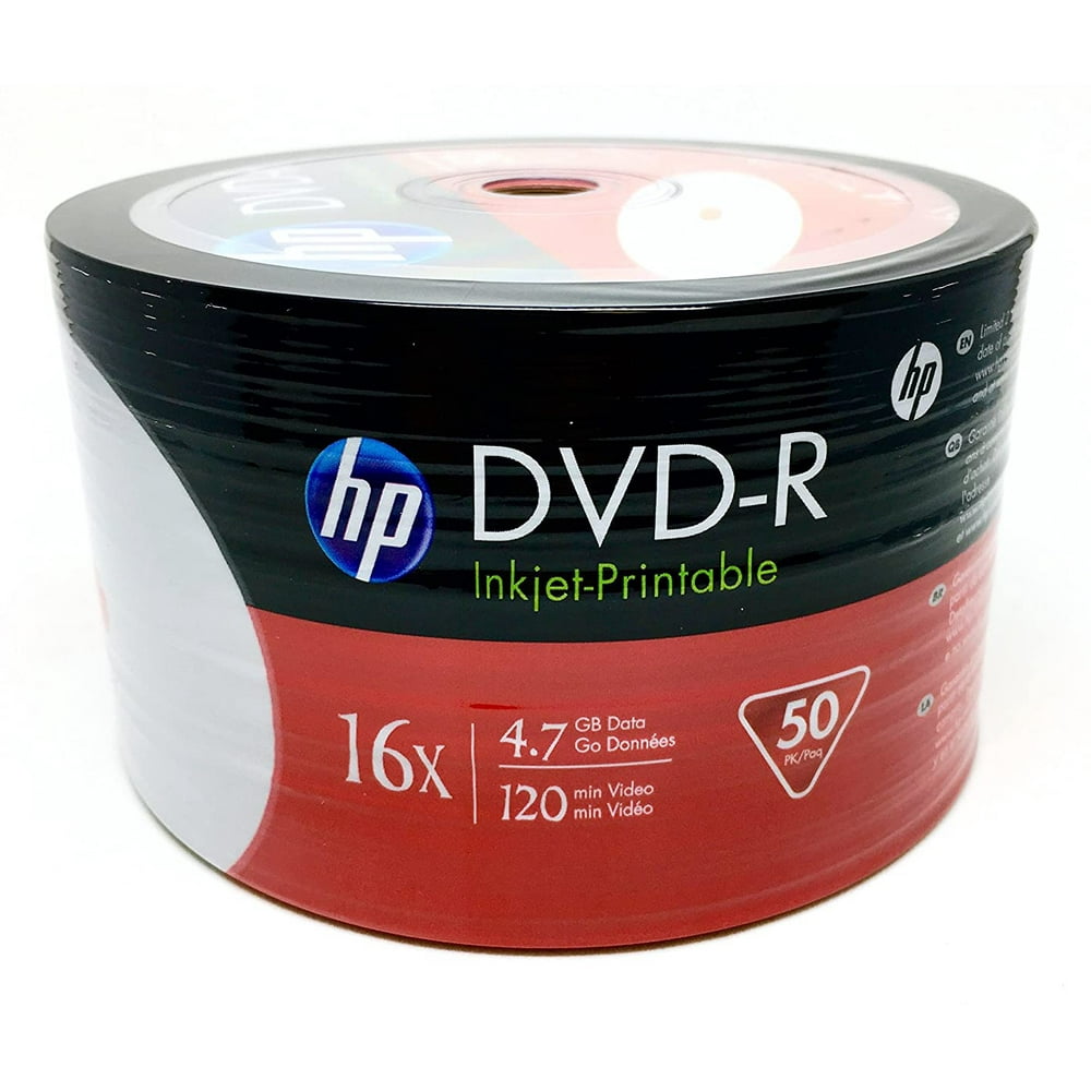 100 HP 16X DVDR 4.7GB White Inkjet Hub Printable (Shrink Wrap