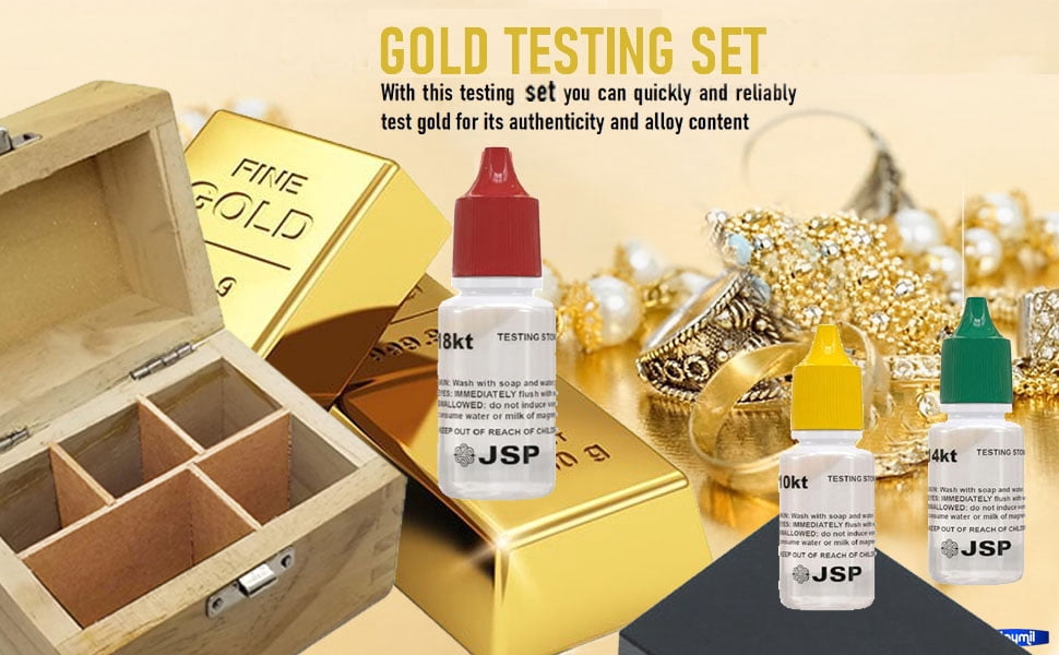Gold Jewelry Testing Kit 10K 14K 18K with Scratch Stone and Wooden Storage Box