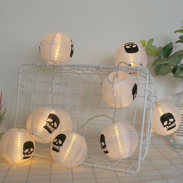 Halloween LED Luminous Lantern Light String with 10 LED Portable Head Bone Lantern Ghost Festival Scene Light Decoration