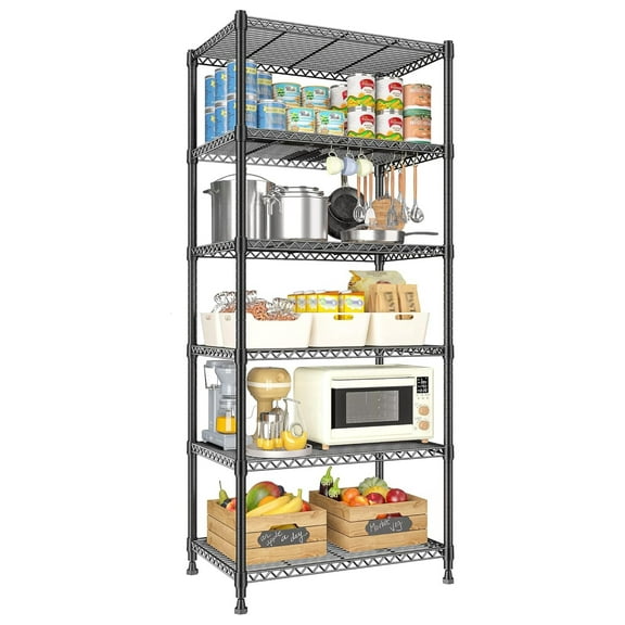 72’’H Wire Shelving, 6 Tier Metal Shelving Units and Storage Shelves, Adjustable Garage Shelving for Storage Heavy Duty Shelving for Pantry Shelf Kitchen Garage, 24’’W X18’’D X72’’H