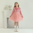 thumbnail image 6 of DHFJKG Girls Velvet Long Sleeve Dress Ruffle Sparkly Sequins Tutu Mesh Party Performance Dress Trendy Dresses, 6 of 9