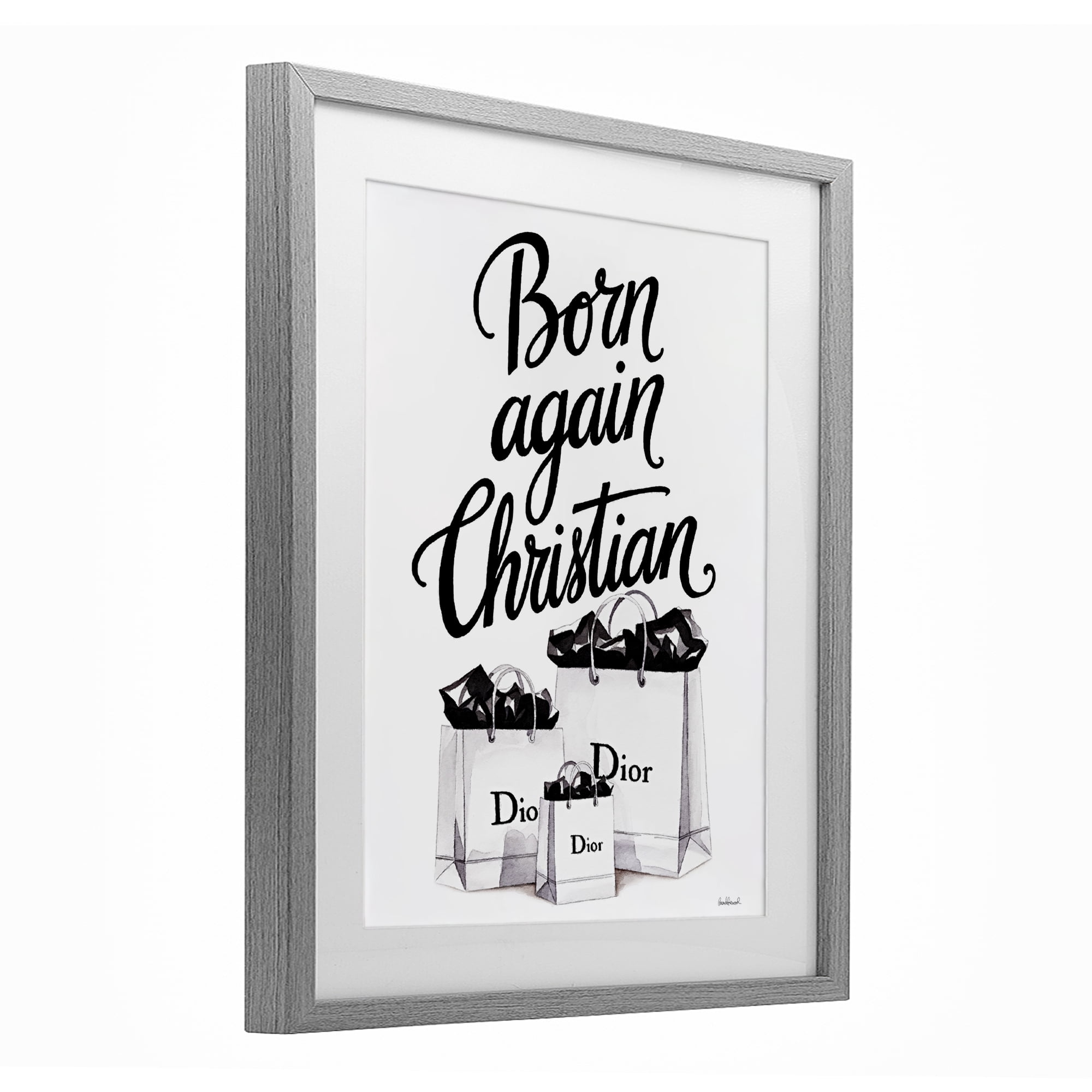 Christian & Shopping Bags Gray Framed Print Under Glass, design by Amanda Greenwood