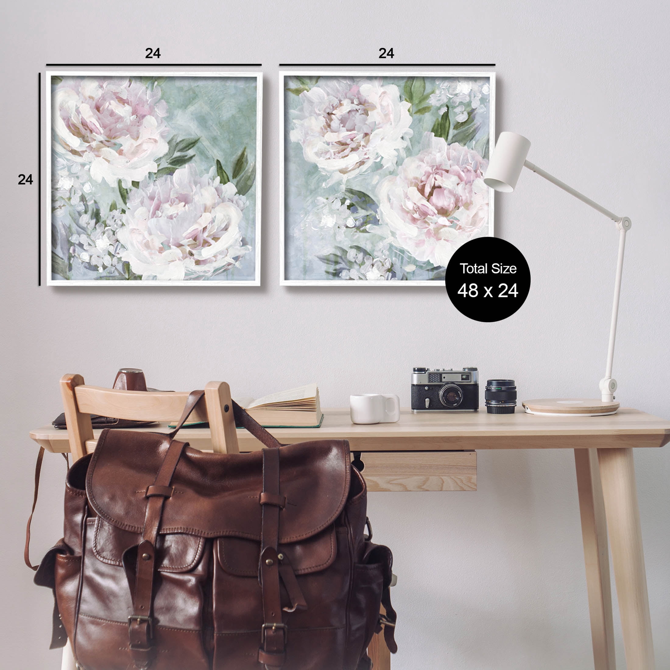 Fluffy Blooming Peonies Nature Botanical & Floral Graphic Art White Framed Art Print Wall Art, Set of 2