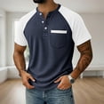 thumbnail image 2 of Mens Short Sleeve Henley Shirts Casual Waffle Knit Colorblock Raglan T-Shirts, Summer Leisure Lounge Tops with Pocket Quick Dry Breathable Outdoor Fashion Tee, 2 of 7