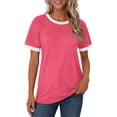 thumbnail image 3 of MOSHU Color Block Womens T-shirts Round Neck Shirts for Women Short Sleeve Loose Fit Women Tops, 3 of 11