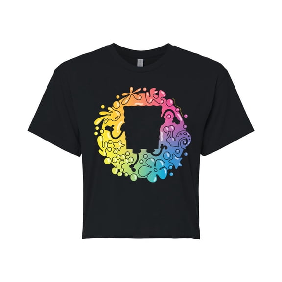 SpongeBob SquarePants - SpongeBob Silhouette - Juniors Cropped Cotton Blend T-Shirt