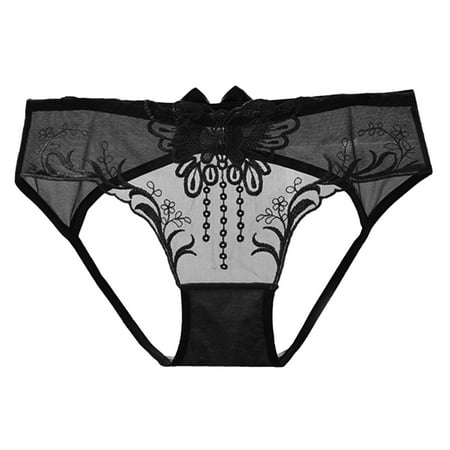 QYZEU Womans Underwear Lace Breathable Hollow Out Low Waist Pure Brief Panties Backless String Thong Comfy Panties Soft Lightweight Underwear Black One Size