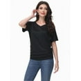 thumbnail image 5 of Womens Solid Short Sleeve V-Neck Boat Neck Dolman Top with Side Shirring Drape Tunic, 5 of 6