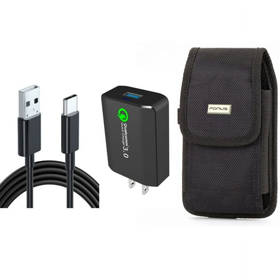 Home Charger & Case Belt Clip for iPhone 15 Pro Max - 18W Fast 6ft USB Cable Type-C Quick Charge and Swivel Holster Rugged Cover Y1R for iPhone 15 Pro Max (6.7")