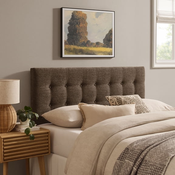 Emily Fabric Upholstered Queen Size Headboard in Mocha