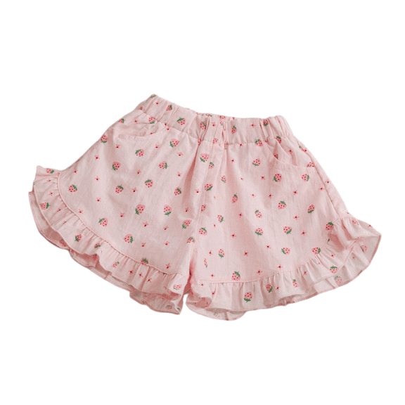 LYMAYTER Baby Girls Summer Shorts Toddler Baby Strawberry Print Shorts kids Casual Loose Lantern Pants 0-5Y