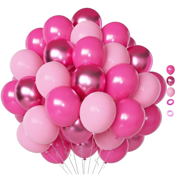 50Pcs 12Inch Hot Pink Balloons and Dark Pink Balloons for Girls Women Birthday, Wedding, Baby Shower, Graduation  Party Decorations