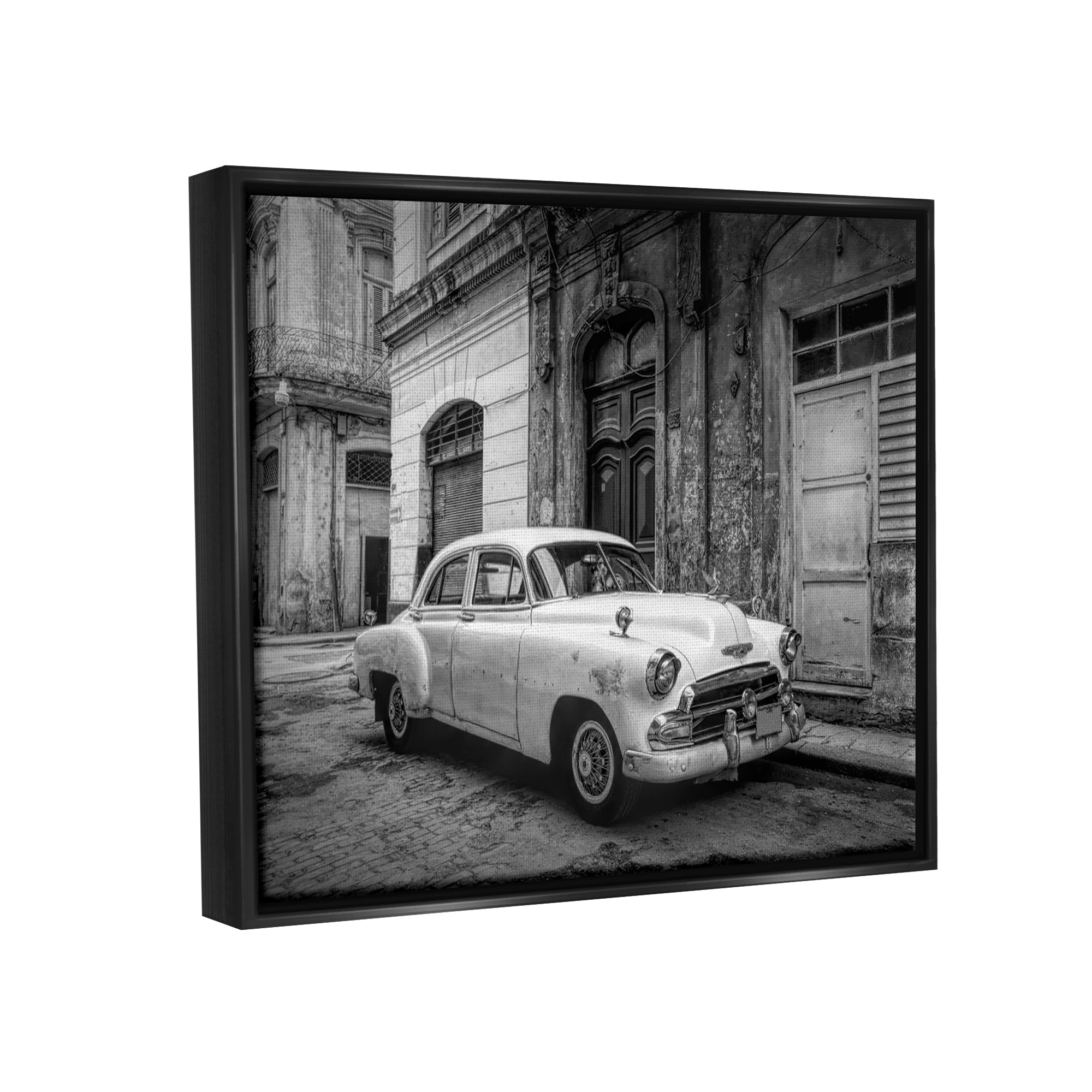 Stupell Industries Antique Car in City Transportation Photography Black Floater Framed Art Print Wall Art, 31 x 25