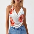 thumbnail image 3 of Womens Tank Top Floral Halter Neck Cami Summer Style Sleeveless Top Womens Cami White L, 3 of 6