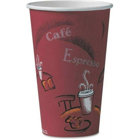 16 oz Polylined Paper Bistro Design Maroon SOLO Hot Drink Cups - 1000 Count