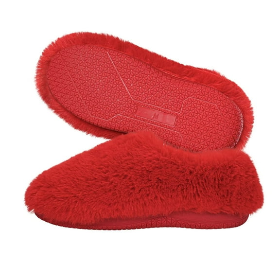 Onmygogo Women's Fuzzy Memory Foam Faux Fur Winter Slippers, Nonslip Warm House Shoes for Indoor & Outdoor(red,5.5-6.5)