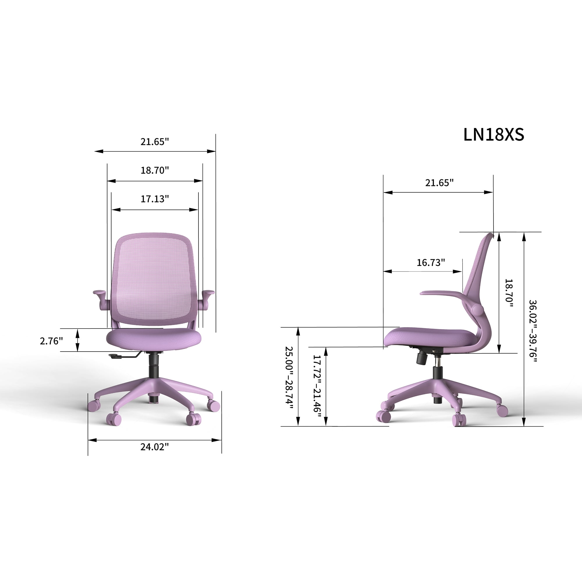 Modern Ergonomic Mesh Office Chair with Flip-Up Adjustable Armrests, Executive Task Chair with Breathable Back Support for Home Office, Purple