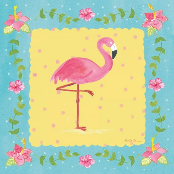 Flamingo Dance I Sq Border Poster Print by Farida Zaman (12 x 12)