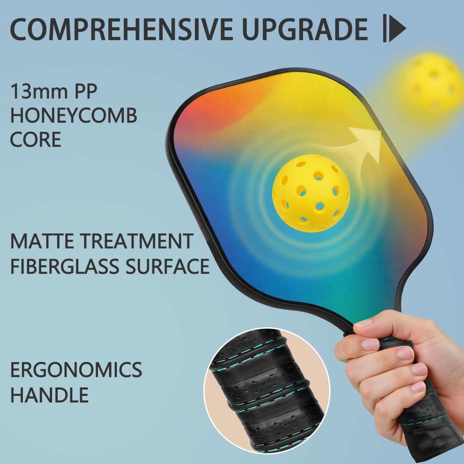 Pickleball Paddles Set Of 2, Fiberglass Surface, Neon Fluid Print, 4 Balls & Bag