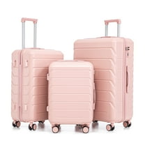 PAPROOS 3 Piece Luggage Set, ABS Carry-on Luggage Set with Spinner Wheels and TSA Lock, Lightweight Hardside Luggage, 20/24/28 Inch Rolling Suitcase Set for Travel Business Trip, Pink