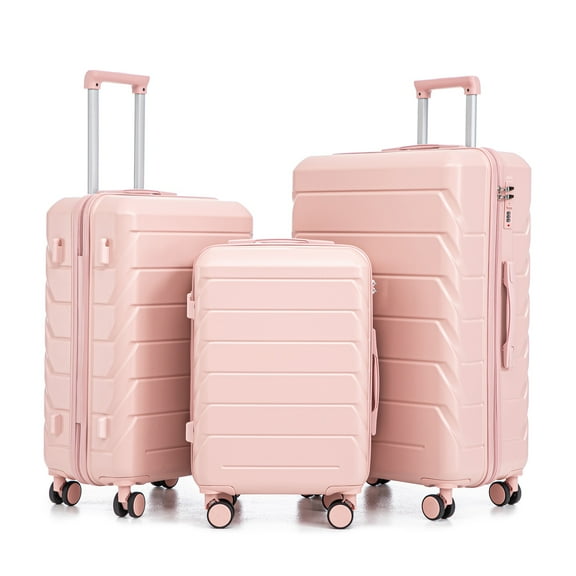 PAPROOS 3 Piece Luggage Set, ABS Carry-on Luggage Set with Spinner Wheels and TSA Lock, Lightweight Hardside Luggage, 20/24/28 Inch Rolling Suitcase Set for Travel Business Trip, Pink