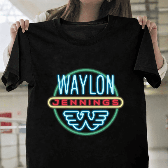 Waylon Jennings Neon Country Rock Music Band Concert Fan Art Unisex T-Shirt, up to size 3XL.
