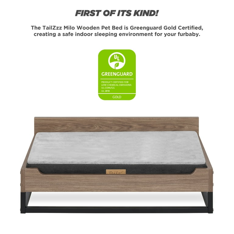 TailZzz Milo Wooden Pet Bed with Mattress | Small to Medium