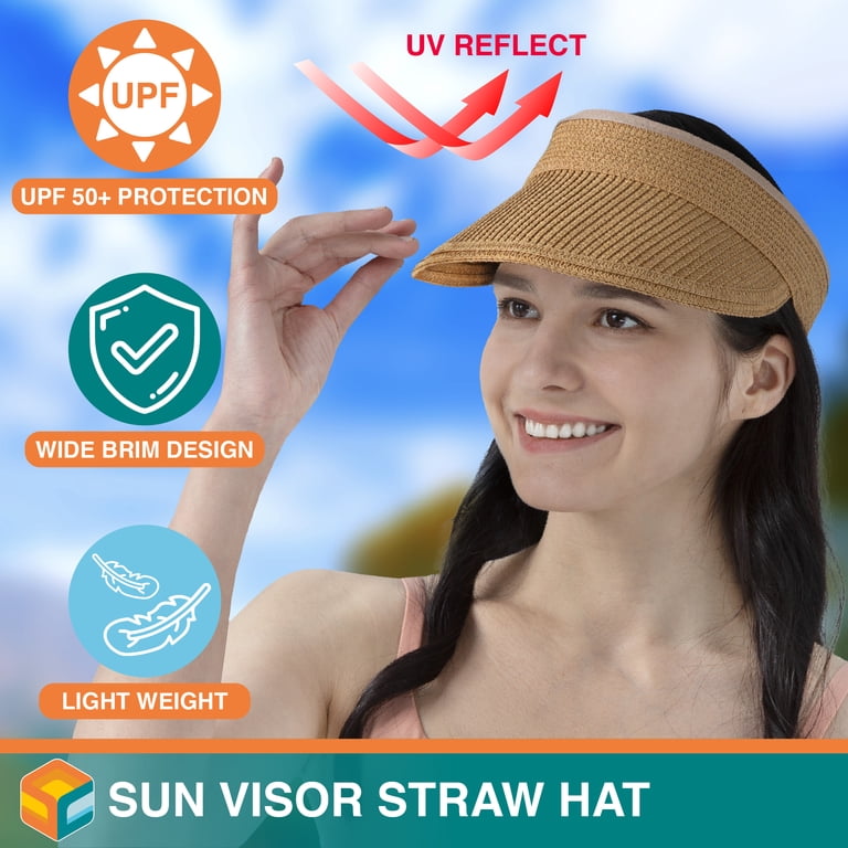 SUN CUBE Women Straw Visor Hat, Wide Brim Sun Visor for  display picture 3