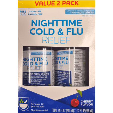 Rite AID Nighttime Cold and Flu Relief Pain Reliever and Fever Suppressant 2 Pack (24 FL OZ)