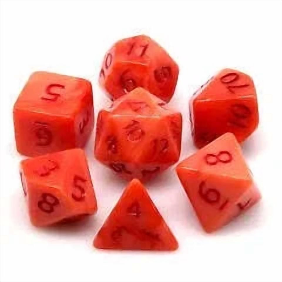 PRIME- Satan'S Pain 7-Dice Set Red & Light Red W/Red Numbers Dnd Dice Set