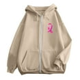 thumbnail image 4 of Fiaer,Womens Cancer Awareness Hoodies,Women's Full Zip Oversized Ribbon Feathers Printed Hooded Sweatshirts,Loose Fit Casual Trendy Hooded Jackets Khaki1 XL, 4 of 5