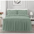thumbnail image 2 of Chezmoi Collection Aria 3-Piece Pintuck Ruffle Skirt Bedspread Set, Soft Lightweight French Country Chic Farmhouse Pinch Pleat Crinkled Texture Microfiber Bedding, Queen, Sage Green, 2 of 9