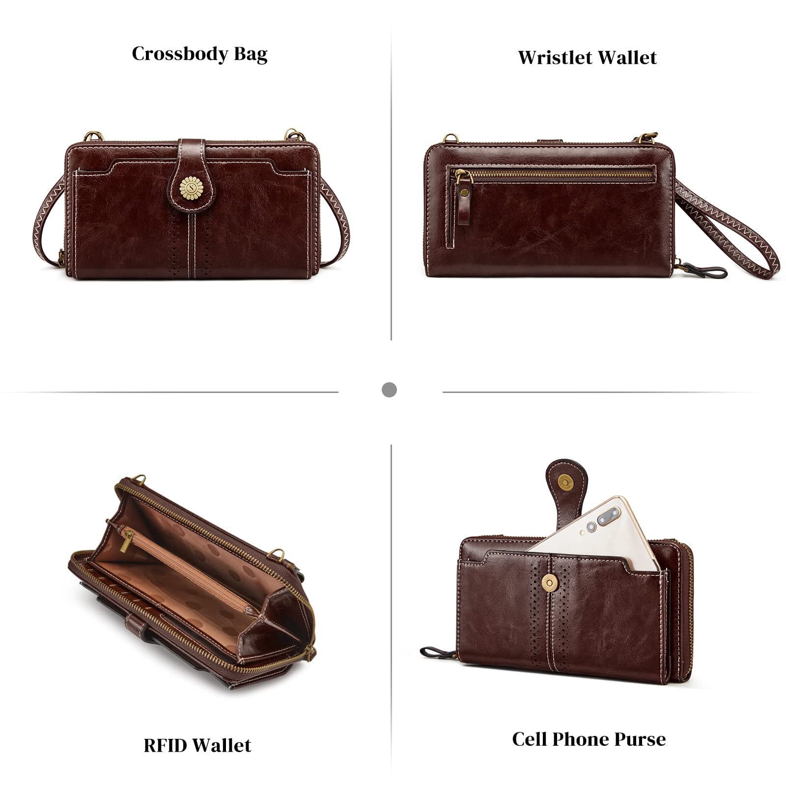 S-ZONE Vegan Leather Crossbody Bags for Women Small Cell Phone Purse RFID Blocking Clutch Purses with 2 Straps