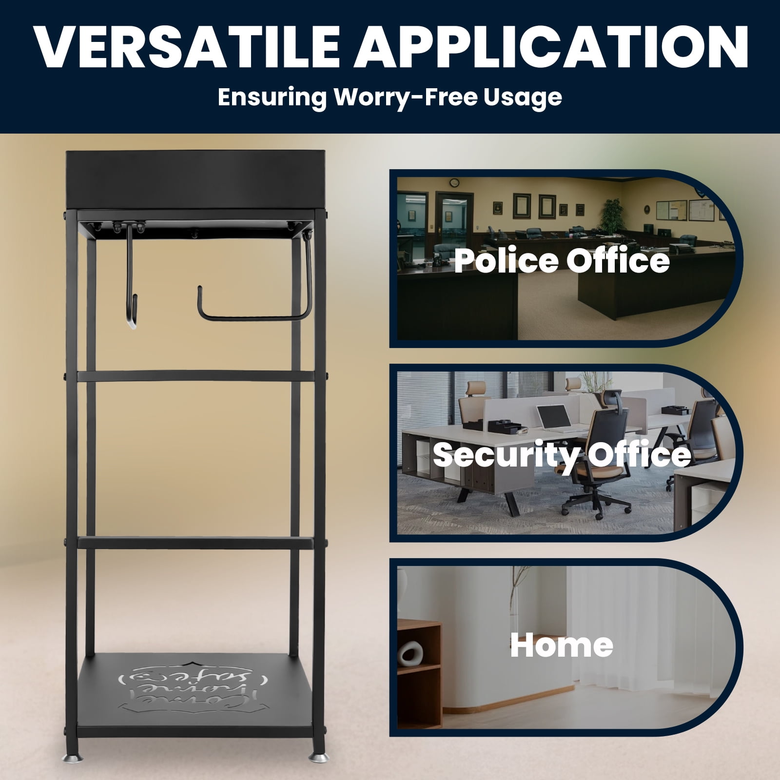 Police Gear Rack, Matte Black Carbon Steel, 43.3" Vertical Frame, Body Armor Storage Stand, 280lbs Heavy-Duty Capacity, Police Stations, Security Facilities