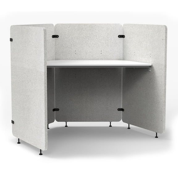 Luxor RECLAIM® Acoustic Work Pod, 4 Panel, 100% Recycled, 54-1/2"H x 73"W x 62-3/4"D, Light Gray/White