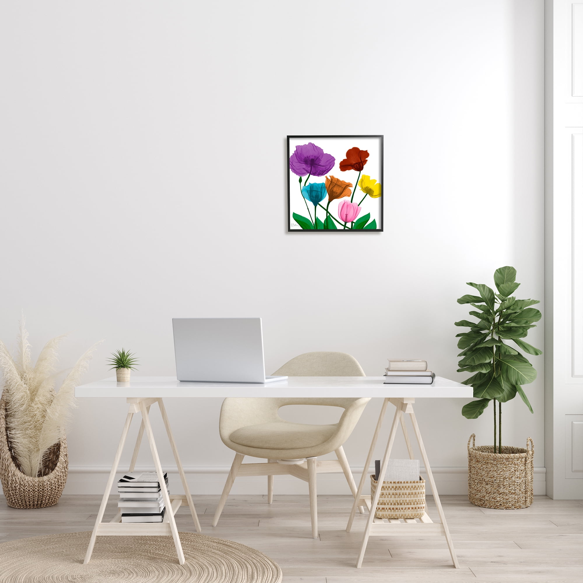 Bold Summer Blooming Florals Translucent Rainbow Flowers Botanical & Floral Framed Art Print Wall Art, 17x17