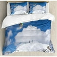 thumbnail image 3 of Winter Duvet Cover Set Twin Size, Flying Snowboarder on the Mountaintop with Cloudy Sky Extreme Sports Theme Photo, Decorative 2 Piece Bedding Set with 1 Pillow Sham, Blue White, by Ambesonne, 3 of 3