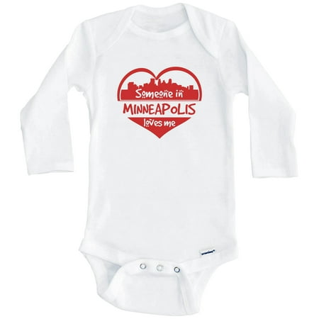 

Someone in Minneapolis Loves Me Minneapolis Minnesota Skyline Heart One Piece Baby Bodysuit (Long Sleeve) 3-6 Months White