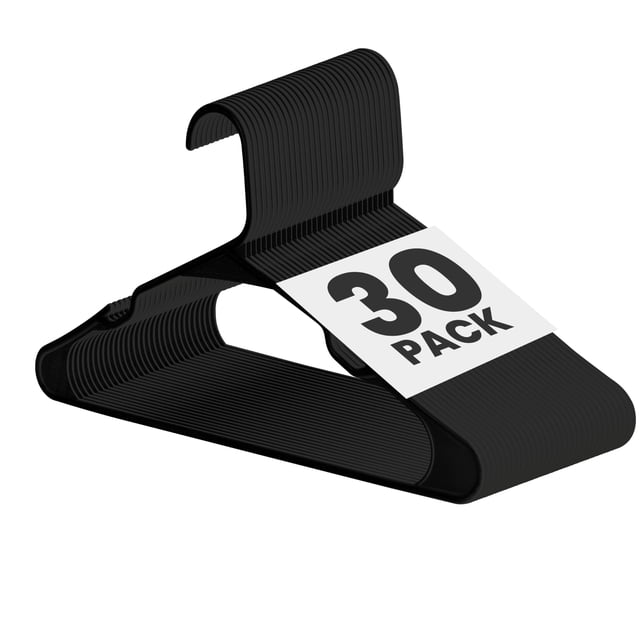 Paquete de 30 perchas ligeras de plástico Simple Deluxe, negras