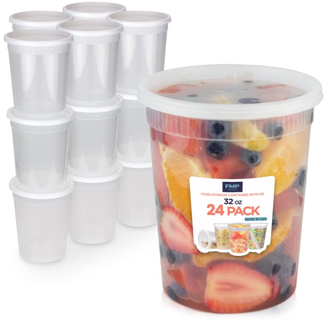 Deli Containers Fit Meal Prep, paquete de 24 unidades, 950 ml con tapas transparentes