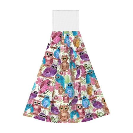 

Easygdp Watercolor Owl Kitchen Hand Towels Hanging Tie Towels Fast Drying Dish Cloth with Loop for Bathroom Restroom Home Decor