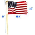 thumbnail image 3 of GiftExpress 12-Pack 12x18 Inch American Flag Proudly Made in U.S.A. Handheld US Stick Flags with Spear Gold Tip, Pole Hem Stitched Made in U.S.A American Stick Flags, 3 of 4