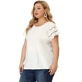 thumbnail image 4 of Women's Plus Size Tops Lace Panel Elegant Work Short Sleeve Top White 3X, 4 of 7